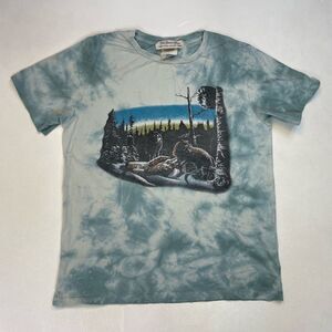 Remi Relief Outdoor Wolves Graphic T-Shirt Men Large Tie Dye Blue Short Sleeve